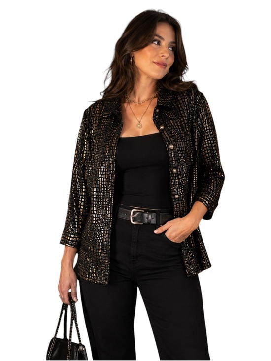 JM Collection Jackets & Blazers - JM Collection Black Gold Burnout Velvet Metallic Jacket 14P Goth Party